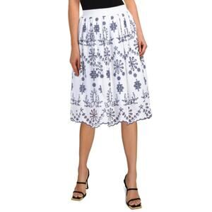 New! GIULIA ROSI Made in Italy Contrast Floral Embroidered Cotton Midi Skirt